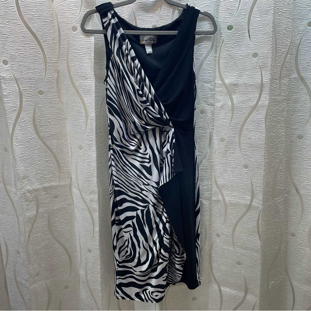 Joseph Ribkoff Zebra Print‎ Asymmetrical Wrap Dress Women's Size 6 Black White